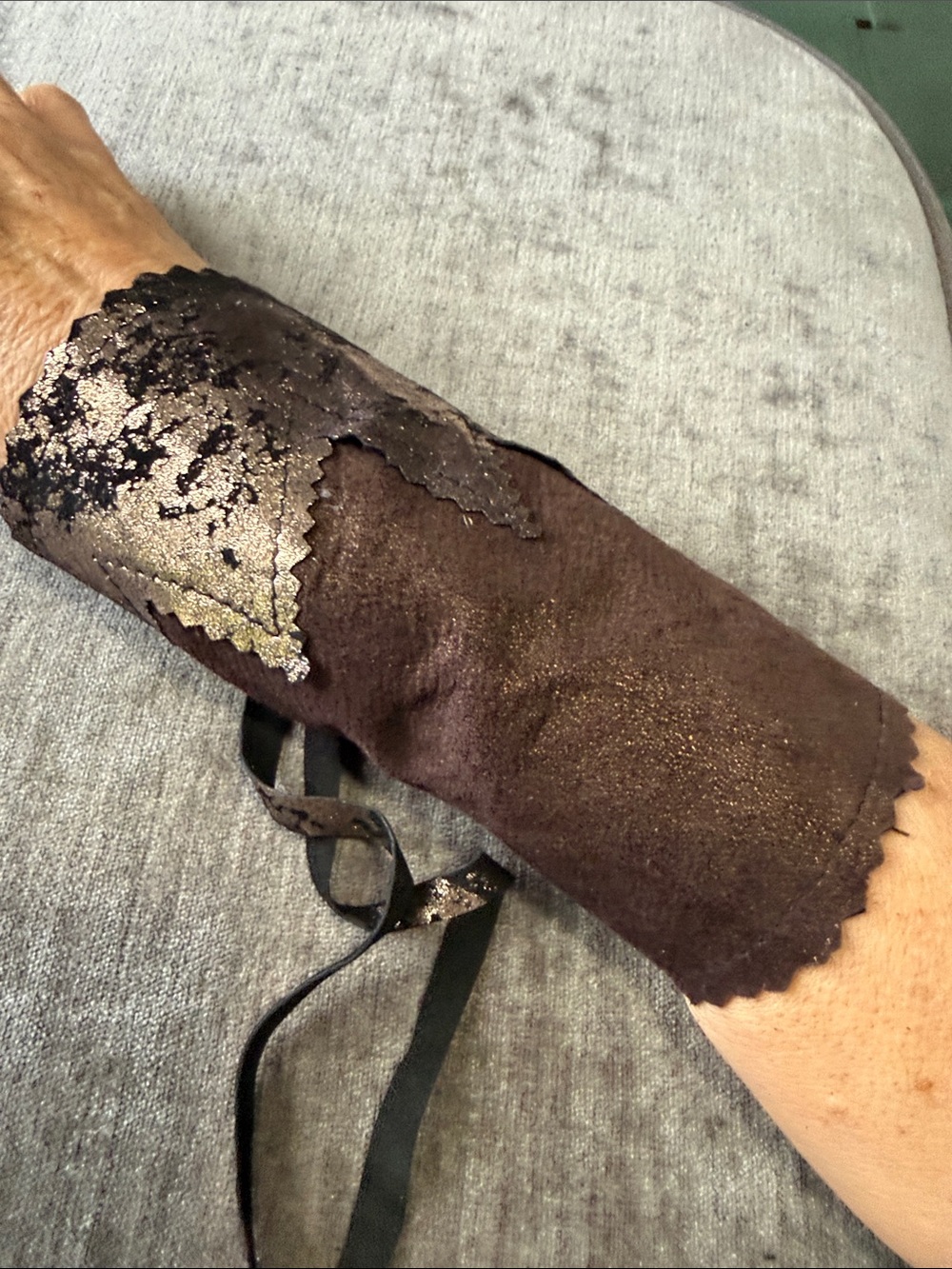 Brown Leather Wrist Cuff Bracelet with Metallic Accent